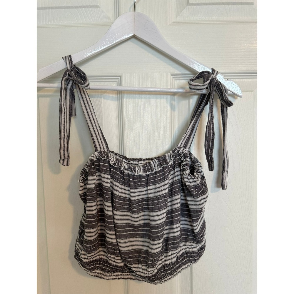 Salty Lemon -Striped Crop Top Smocked Tie Shoulder -‎ Medium